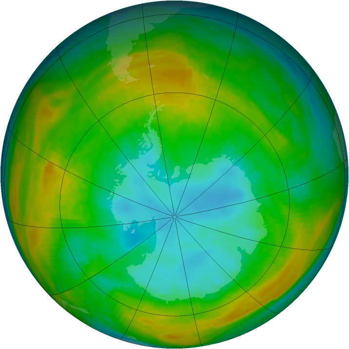 Antarctic ozone map for 10 August 1980